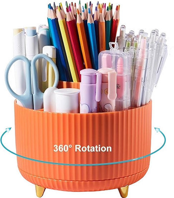 MOOZICO 5 Compartments Plastic Desk Organizer 360° Plastic Rotating Desk Organizer(Orange)