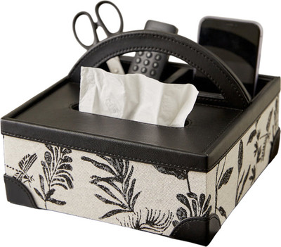 Antalya Homes 3 Compartments retro light luxury premium leather drawer design tissue box holder for living room, dining table, coffee table(Black & White)