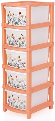 Pinkwhale 5 Compartments Plastic 5XL BUTTERFLY PRINTED MODULAR DRAWER SYSTEM MULTI PURPOSE STORAGE BOX BASKET BIN(Multicolor)