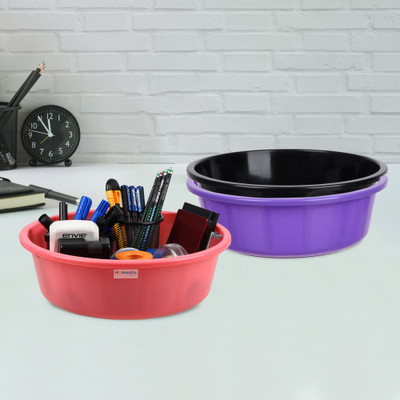 HOMESTIC by Kuber Industries 3 Compartments Plastic Desk Organizer(Purple & Black & Pink)