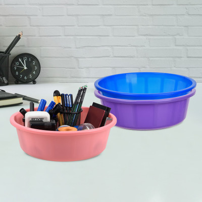 KUBER INDUSTRIES 3 Compartments Plastic Desk Organizer(Purple & Blue & Light Pink)