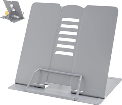 befunky 1 Compartments Metal Desktop Book Stand Holder for Reading Hands Free, Durable Metal Adjustable(Gray)