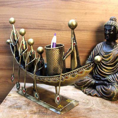 India fexim 1 Compartments Iron Pen stand /Pencil stand(Copper)