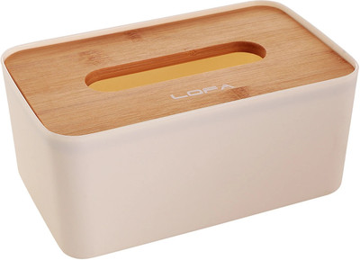 LOFA 1 Compartments PP, Wooden Cover Tissue Box Wooden(White)