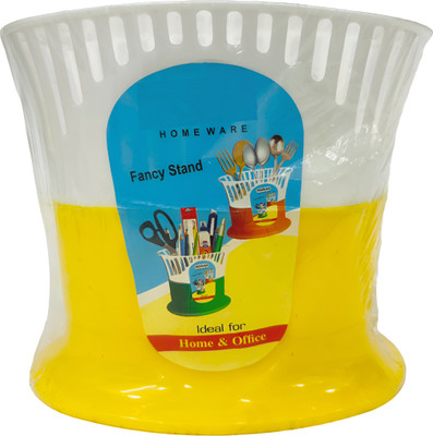 SNKM 2 Compartments Plastic Pen Stand, Spoon Holder(Yellow)