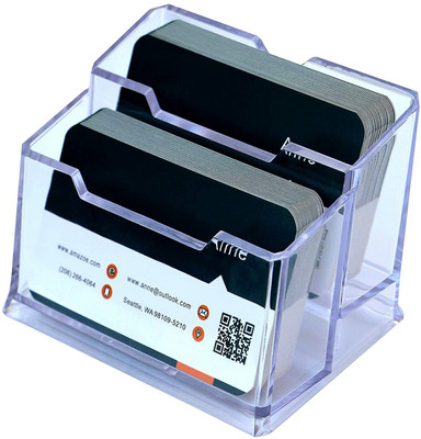 BRIZEM 2 Compartments ACRYLIC Business Card Holder 2 Tiers Acrylic Visiting Card Holder Stand Organizer(Transparent)