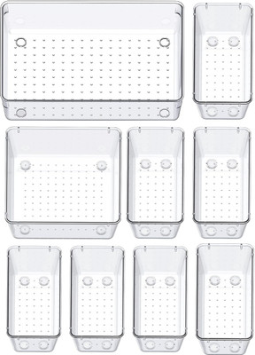 Flexcube 9 Compartments Acrylic Cosmetics Drawer Organizer Storage Bins With Various Size Storage Tray for Makeup, Dresser, Office and Kitchen(Clear)