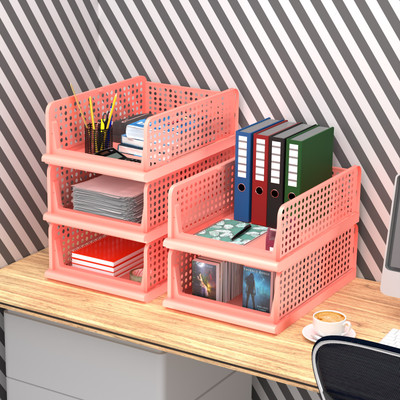 KUBER INDUSTRIES 5 Compartments Plastic Desk Organizers(Coral Pink)