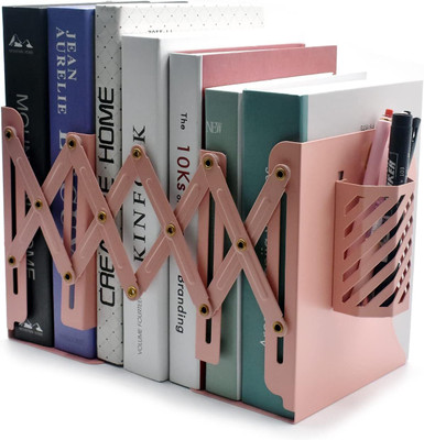 befunky 1 Compartments Metal Bookends, Book Ends, Metal Book Ends for Shelves, Book Stopper for Heavy Books(Pink)
