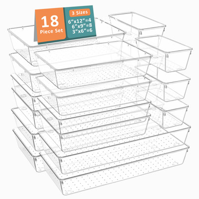 KUBER INDUSTRIES 18 Compartments Plastic Drawer Organizers(Transparent)