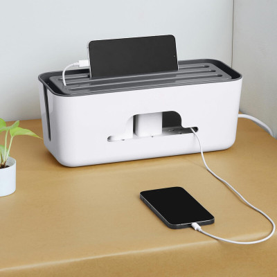 Btop 1 Compartments (ABS) Virgin Plastic Compartments cable organizer Box for Child Safe Cable Management Box Home&Office(White And Grey)