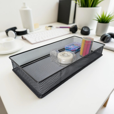 stor 1 Compartments Metal Desk Organiser(Ash Gray)
