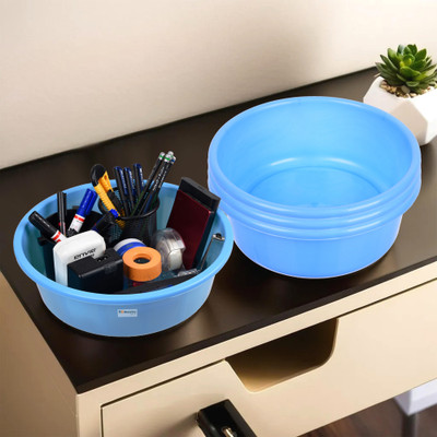 HOMESTIC by Kuber Industries 4 Compartments Plastic Desk Organizer(Blue)