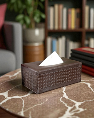 AARVIDECOR 1 Compartments Faux Leather Tissue Holder(Brown)