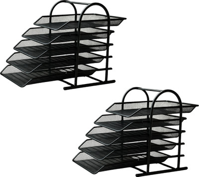 VeleSolv 5 Compartments Metal File Organizer(Black)