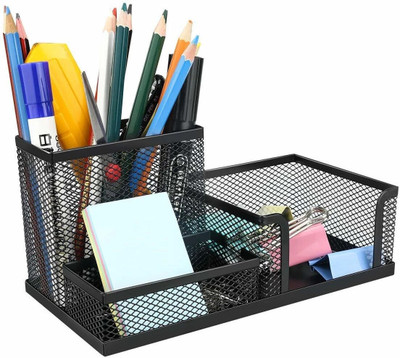 QUICK UNBOX 3 Compartments Metal Desk Organizer(Black)