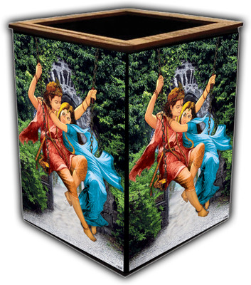 pnf 1 Compartments wooden Colourful Wooden Pen Stand with photo of Radha Krishna -13696(Multicolor)