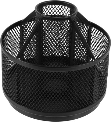 SkyFurnish 5 Compartments Metal Mesh Pen Stand | Stationary Organizer | 360 Degree Rotating(Black)