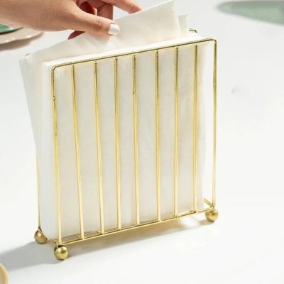 KRAFT VISION 1 Compartments Iron Napkin Holder for Dining Table and Kitchen Iron Holder Table, Tissue Paper Stand(Gold)