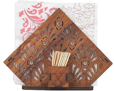 ravariya graphics 1 Compartments wooden Tissue Paper Stand Tissue Stand Holder (Brown)(Brown)