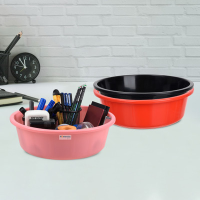 HOMESTIC by Kuber Industries 3 Compartments Plastic Desk Organizer(Red & Black & Light Pink)