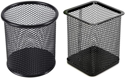 KESHU ENTERPRISE 1 Compartments metal Mesh Metal Pen Holder (square+round/ black/ pack of 2)(Black)