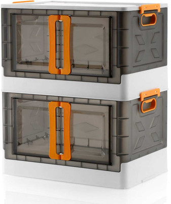DHANRAJ 2 Compartments Plastic Collapsible Storage Bins Box with Lids & Doors - 70L Folding Stackable Organizer(Multicolor)