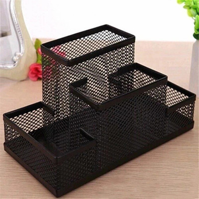 JAI SHRI 4 Compartments Metal Pencil Stationary Storage Stand Pen(Black)