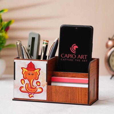 CAPIO ART 3 Compartments WOOD Pen Stand(Beige)