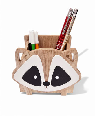 7CR 3 Compartments wooden Pen Stand(Beige)