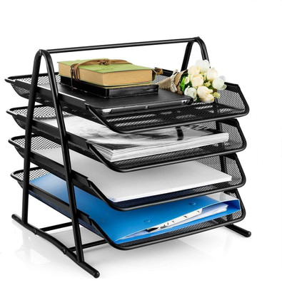 Bileder 4 Compartments Metal Sliding Shelf(Black)