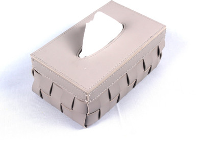 Antalya Homes 1 Compartments Faux Leather & PU Leather woven basket-style design tissue box holder(Light Grey)