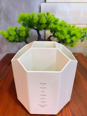 CHAHITU 5 Compartments Plastic Pen Stand for Study Table(White)