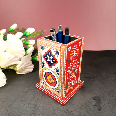 Apkamart 1 Compartments Wood Pen Stand(Multicolor)