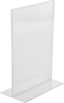 Wizzartprints 1 Compartments Acrylic Sign Holder | Table Sign Holder Double Sided T Shape | Clear Plastic Desktop Display Holder | Vertical Menu Stand(Sign Holders for School, Office, Hotel, Party 04 X 6 Inch -12Pcs)