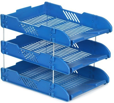 DTWOC 3 Compartments plastic file holder(Blue)
