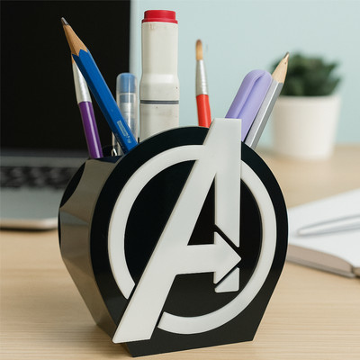 BYSUN 1 Compartments Acrylic Premium Marvel Avengers Desk Organizer Pen Holder for Office/Study Table(White, Black)