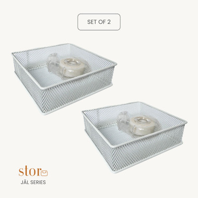 stor 0 Compartments Powder Coated Metal Pen Stand(Ecru White)
