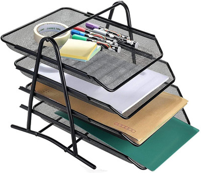ELIE INDIA 4 Compartments Steel Metal Mesh 4 Tier Document Tray for Home and Office File Rack for A4 Documents(Multicolor)
