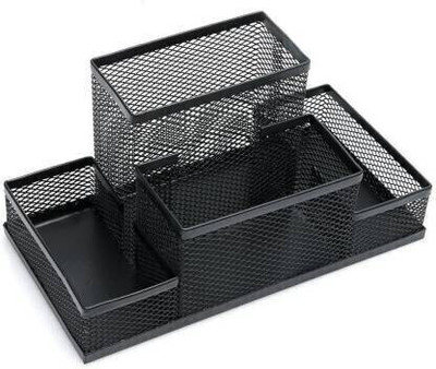 Nispruhay 4 Compartments metal desk organizer(Black)
