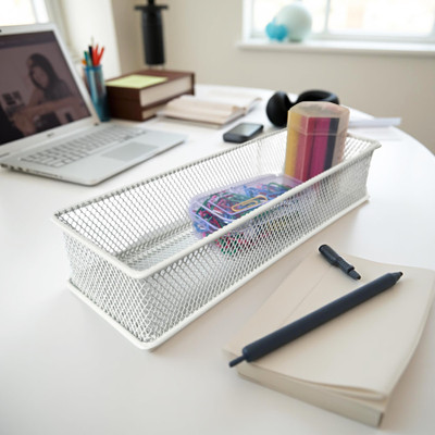 stor 1 Compartments Metal Desk Organiser(Ecru White)