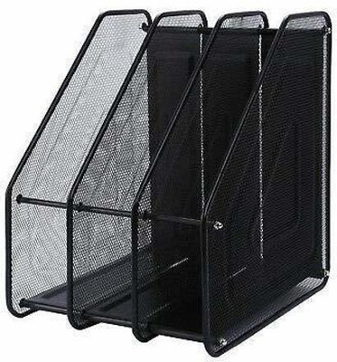 RAIYARAJ 3 Compartments Metal Mesh Magazine Document Holder File Rack(Black)