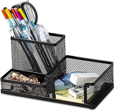 KERFORA 3 Compartments Metal 3 Compartment Desk Organizer(Black)