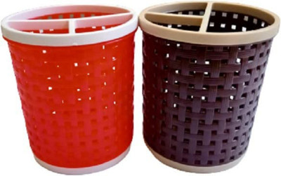 PuthaK 3 Compartments Plastic Set of 2 Plastic Multipurpose Desktop Storage Basket(Multicolor)
