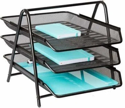 GNASTAS 3 Compartments Metal Wire Mesh Material A4 Size Document Holder(Black)