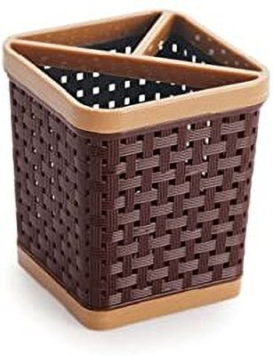 Samal 3 Compartments plastic Pen holder(Brown)
