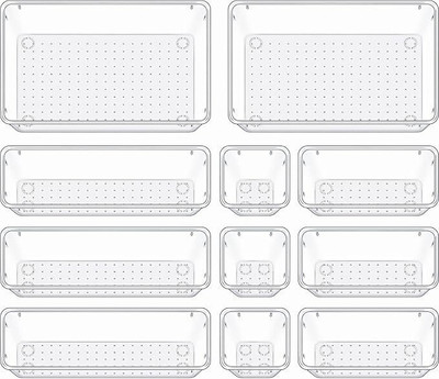 Lifewit 11 Compartments Plastic Drawer Organizer(Clear)