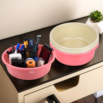 HOMESTIC by Kuber Industries 4 Compartments Plastic Desk Organizer(Pink & Cream)