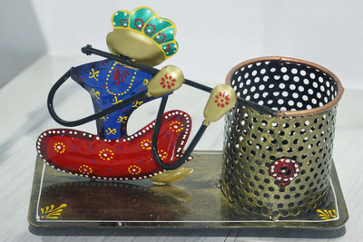 RAJSI CREATION 1 Compartments Metal Designer	Rajasthani Musician Printed Pen Holder With Meenakari Work(Multicolor)