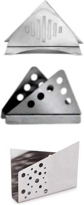 Fably 3 Compartments Stainless Steel Stainless Steel Napkin stand Different Designs Holder (pack of 3)(Silver)